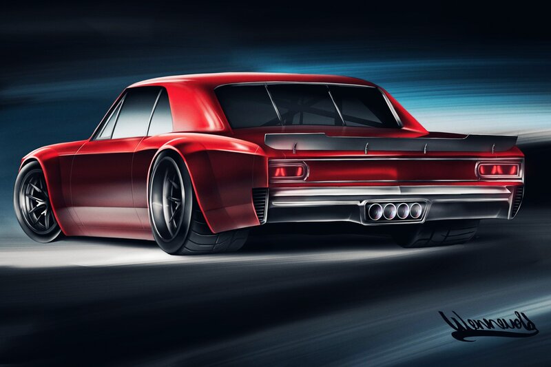 Red Custom Car — Dramatic, Digital Art