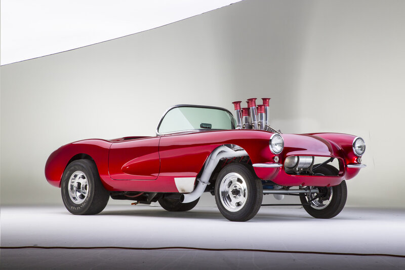 Red Custom Car — Dramatic, Photograph, Exhaust Pipes