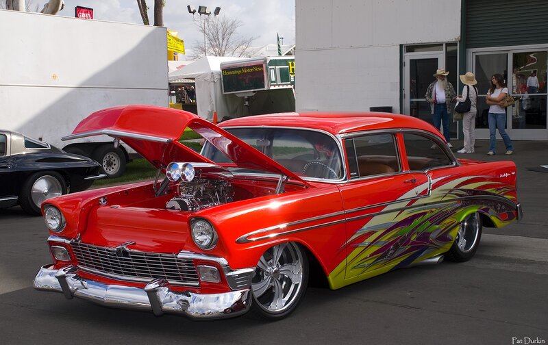 Red Custom Car — Outdoor, Afternoon, Photograph, People, Building