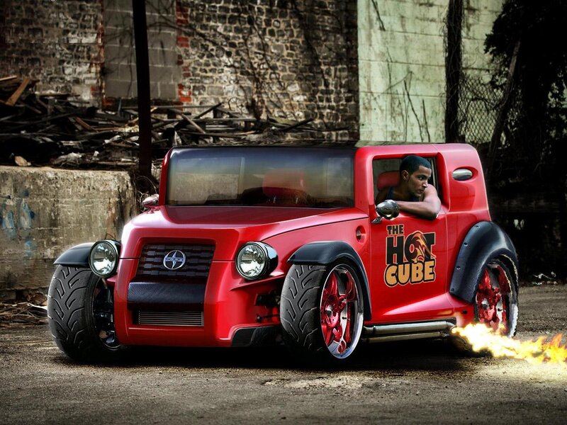 Red custom car with flames
