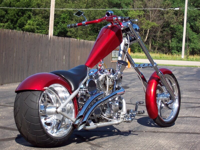 red custom chopper motorcycle