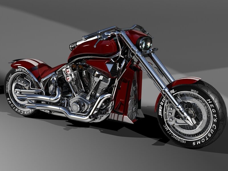 Red Custom Chopper Motorcycle — Dramatic, 3d Render