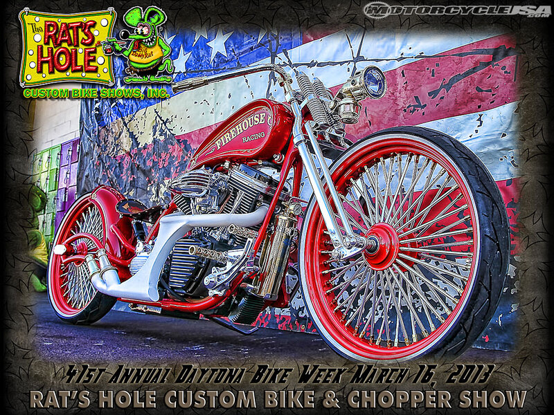 Red Custom Chopper Motorcycle — Dramatic, Photograph, American Flag