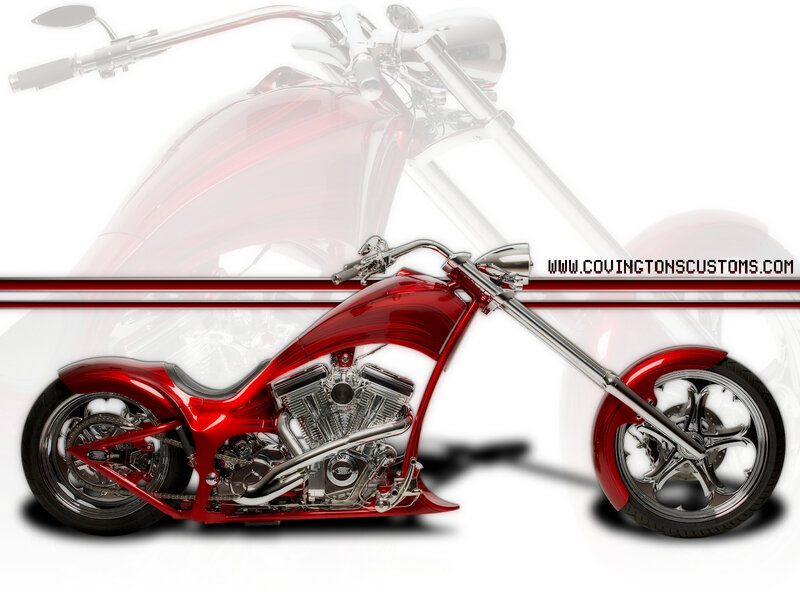 Red Custom Chopper Motorcycle — Dramatic, Photograph, Chrome Engine