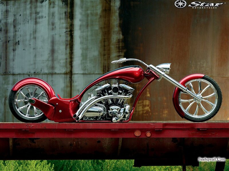 Red Custom Chopper Motorcycle — Dramatic, Photograph