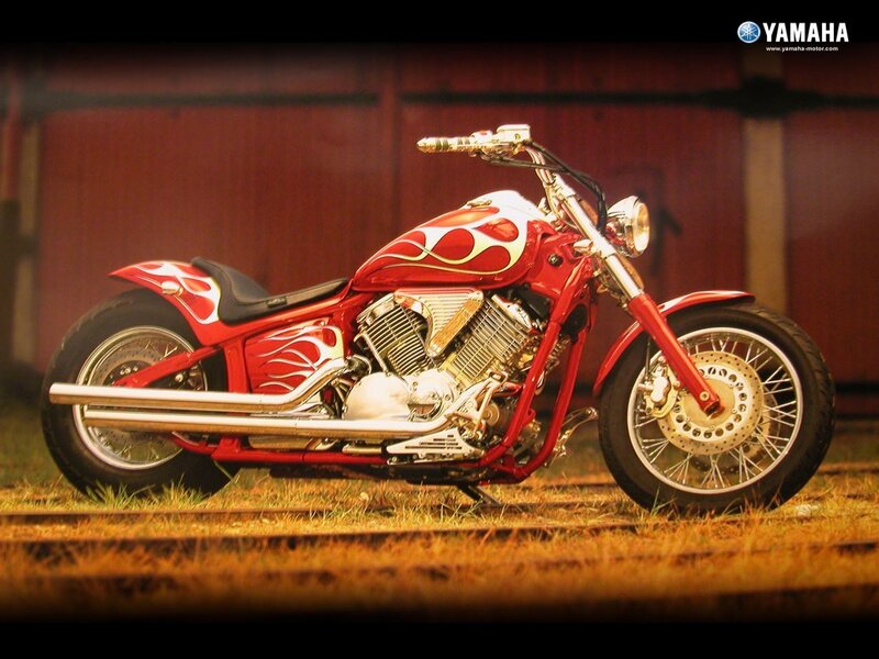 Red Custom Chopper Motorcycle — Dramatic, Sunset, Photograph