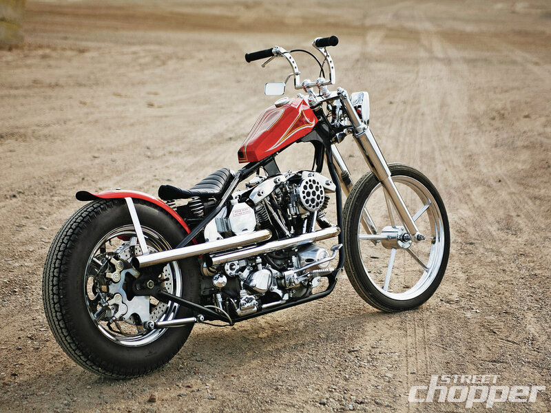 Red Custom Chopper Motorcycle — Neutral, Afternoon