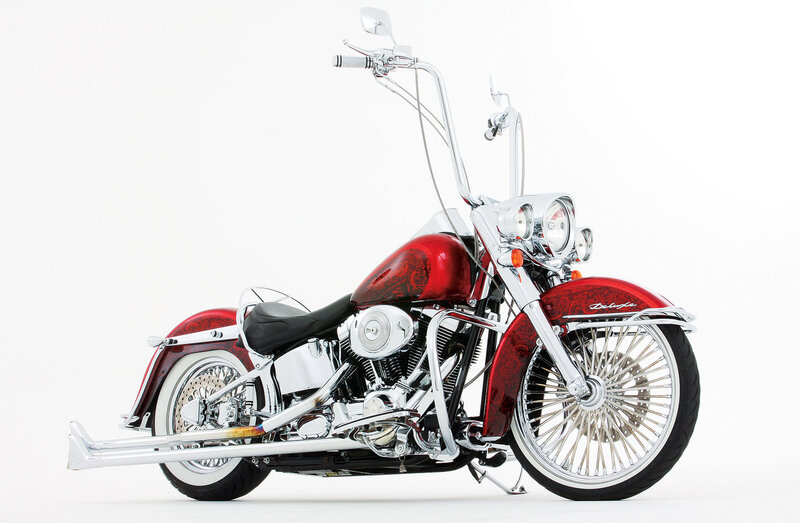 Red Custom Chopper Motorcycle — Neutral, Photograph, Chrome