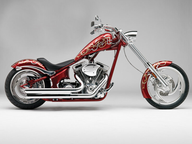 Red Custom Chopper Motorcycle — Neutral, Photograph, Seat