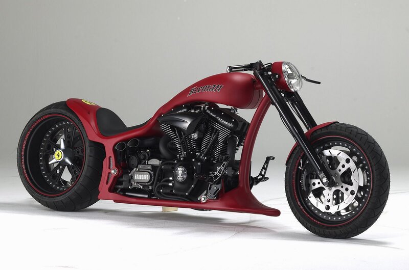 Red Custom Chopper Motorcycle — Neutral, Photograph