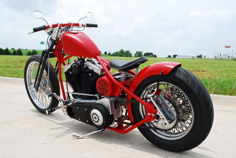 Red Custom Chopper Motorcycle — Outdoor, Afternoon