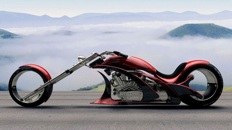 Red Custom Chopper Motorcycle — Serene, 3d Render