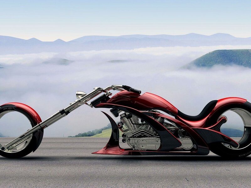 Red Custom Chopper Motorcycle — Serene, Morning