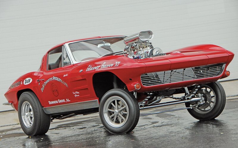 Red custom Corvette drag car