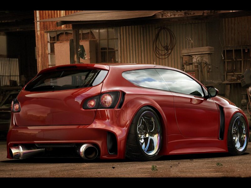 Red custom hatchback car