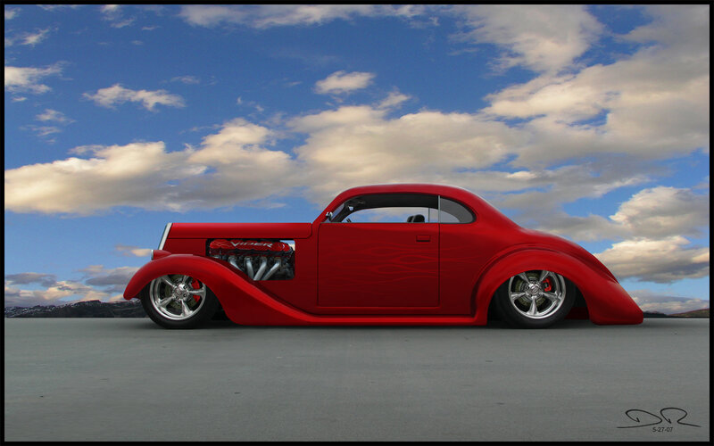 Red Custom Hot Rod — Dramatic, Afternoon, Digital Art