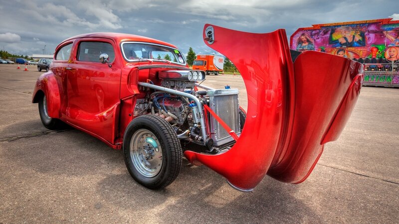 Red Custom Hot Rod — Dramatic, Afternoon