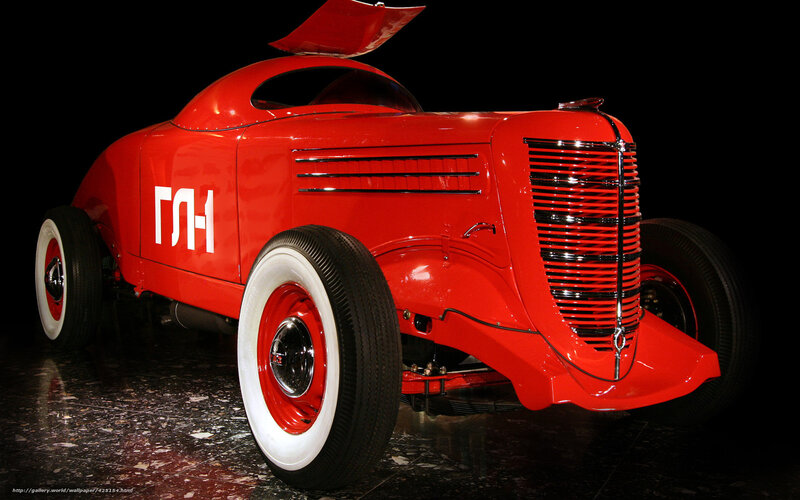 Red Custom Hot Rod — Dramatic, Photograph, White-walled Tires
