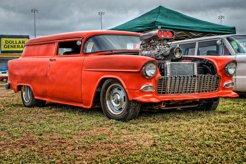 Red custom hot rod van