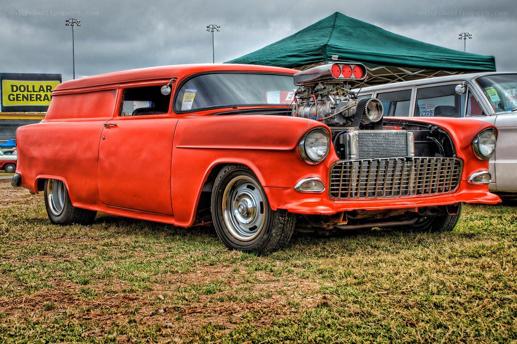 Red custom hot rod van