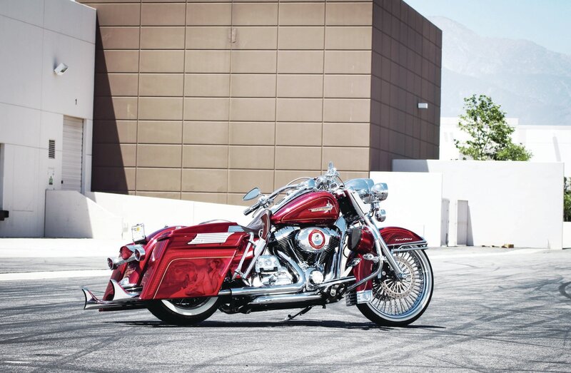 Red Custom Motorcycle — Calm, Afternoon, Photograph, Building