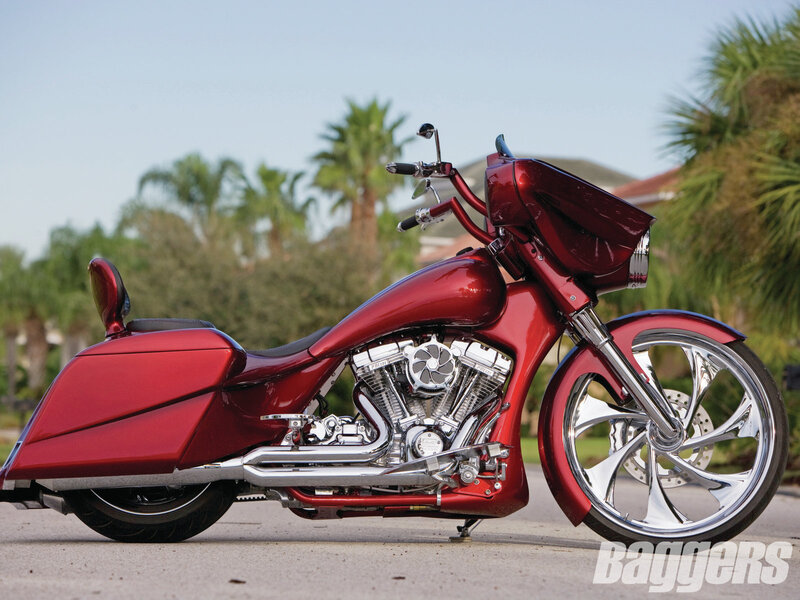 Red Custom Motorcycle — Calm, Afternoon, Photograph
