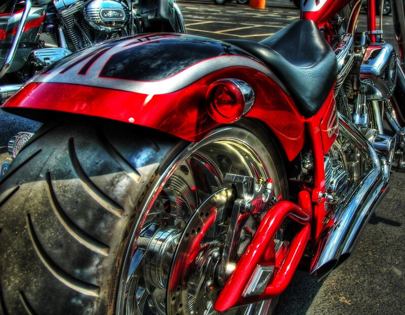 Red Custom Motorcycle — Dramatic, Afternoon, Photograph, Seat