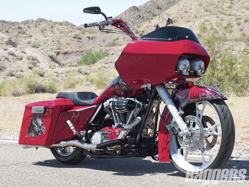 Red Custom Motorcycle — Dramatic, Afternoon, Photograph, Skulls