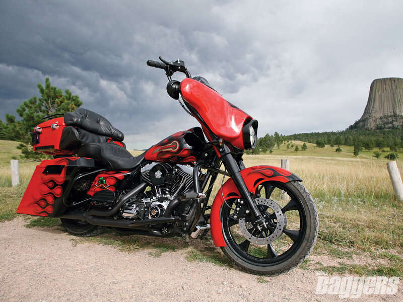 Red Custom Motorcycle — Dramatic, Afternoon, Photograph