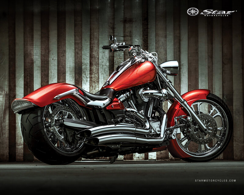 Red Custom Motorcycle — Dramatic, Photograph, Chrome Details