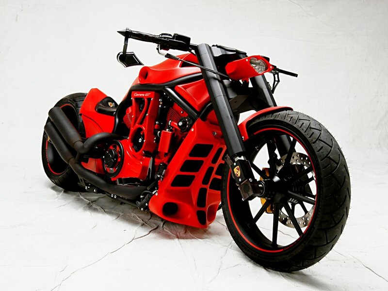Red Custom Motorcycle — Dramatic, Photograph, Engine, Exhaust