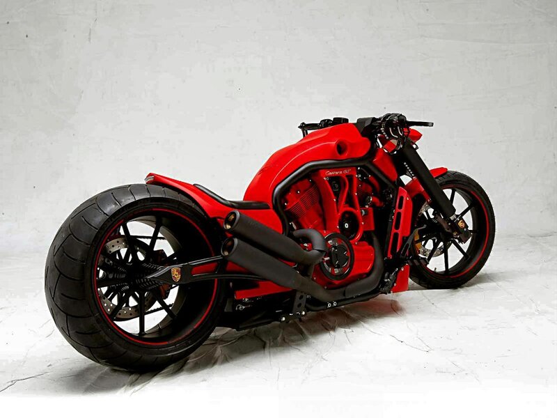 Red Custom Motorcycle — Dramatic, Photograph, Engine, Exhaust, Wheel, Black