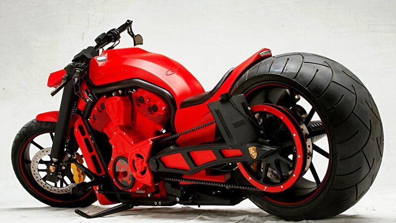 Red Custom Motorcycle — Dramatic, Photograph, Engine