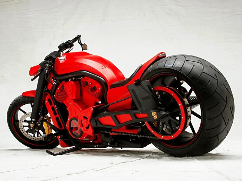 Red Custom Motorcycle — Dramatic, Photograph, Engine, Wheels