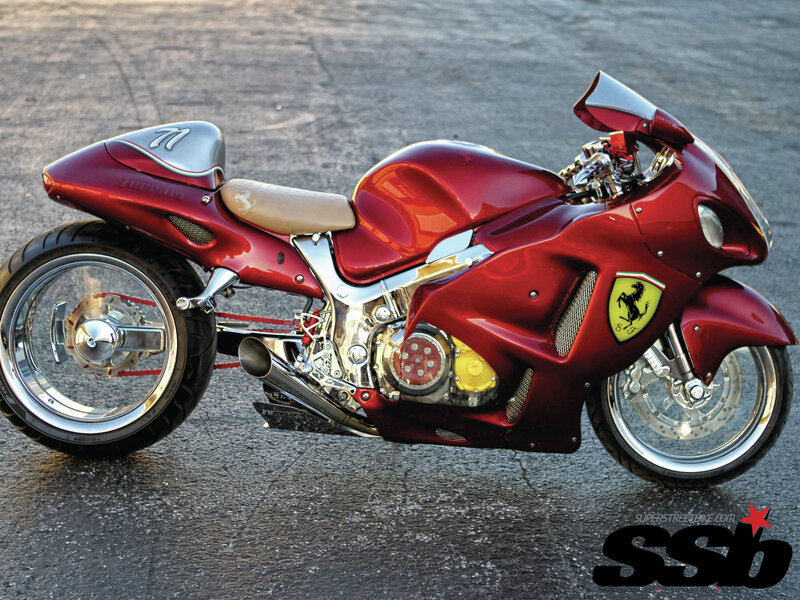 Red Custom Motorcycle — Dramatic, Sunset
