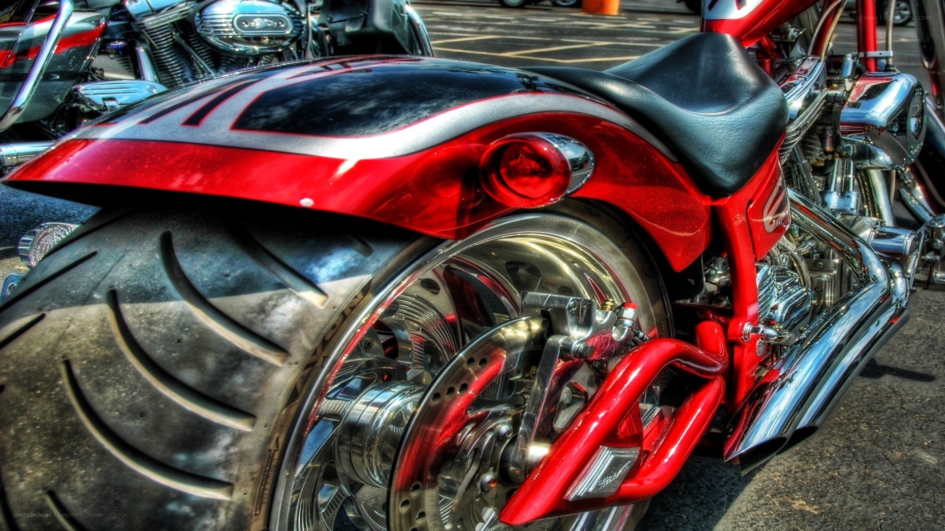 red custom motorcycle rear view