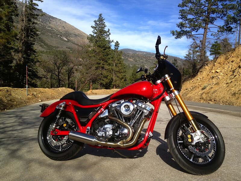 Red Custom Motorcycle — Serene, Afternoon, Photograph