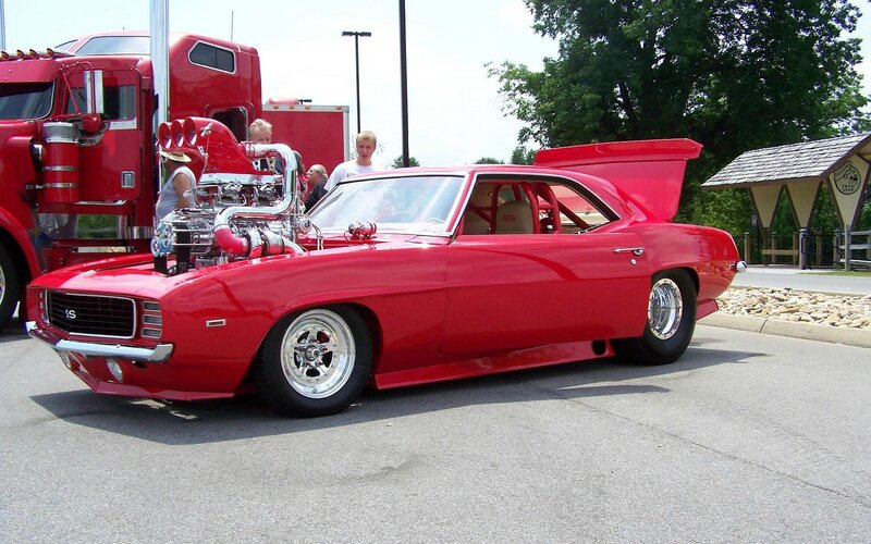 Red Custom Muscle Car — Outdoor, Afternoon, Photograph, Truck