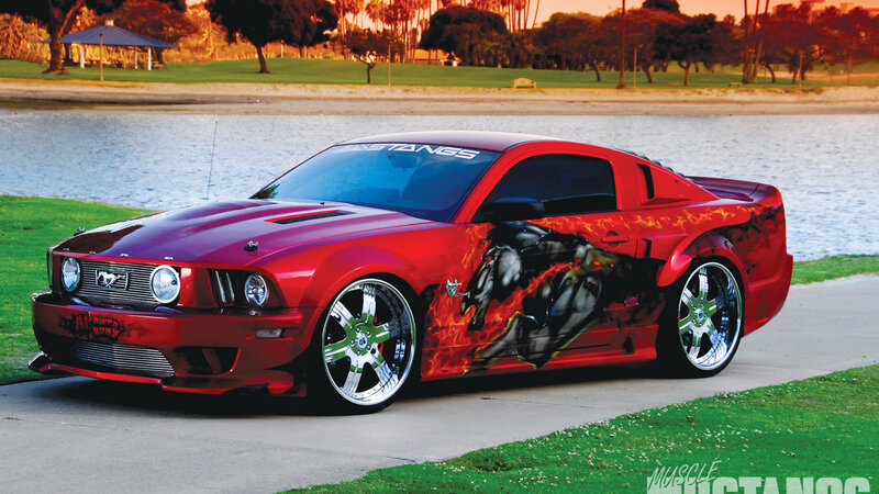 Red Custom Mustang — Dramatic