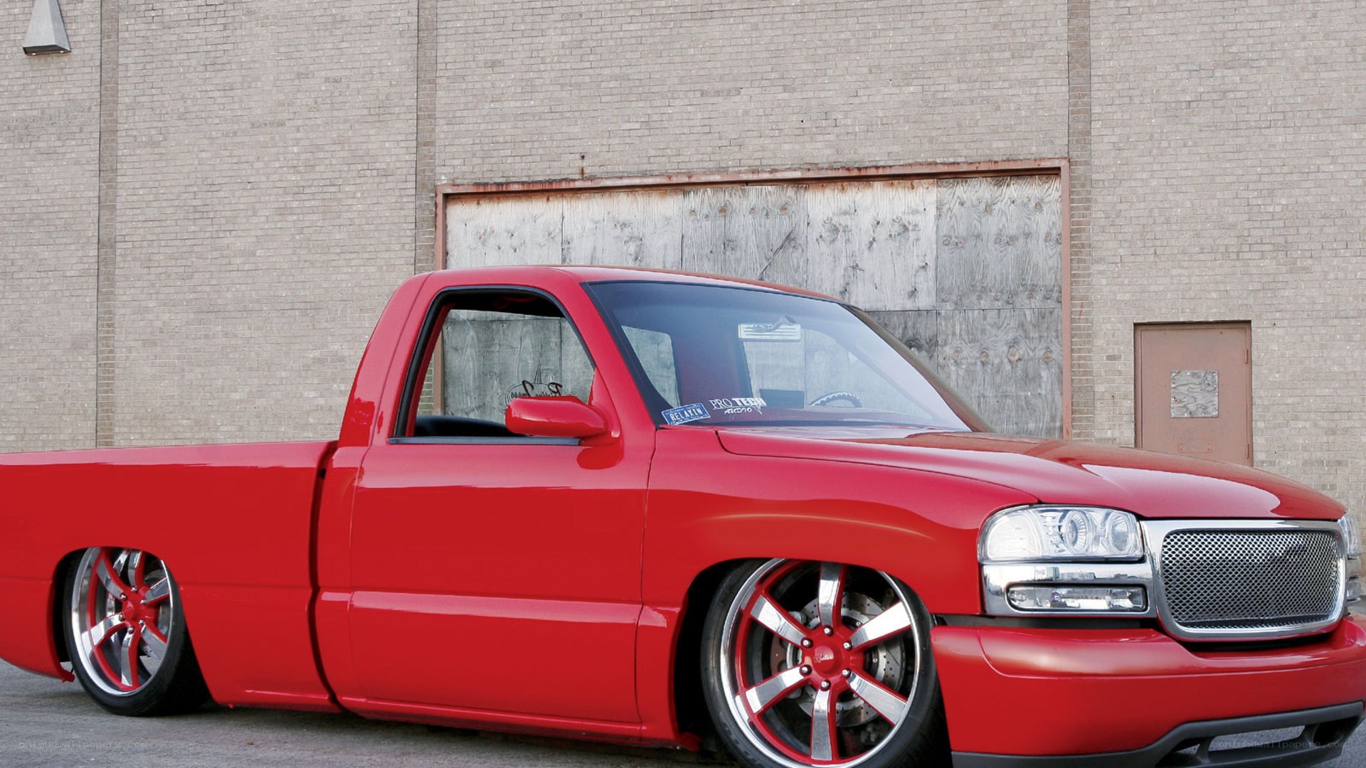 red custom pickup truck