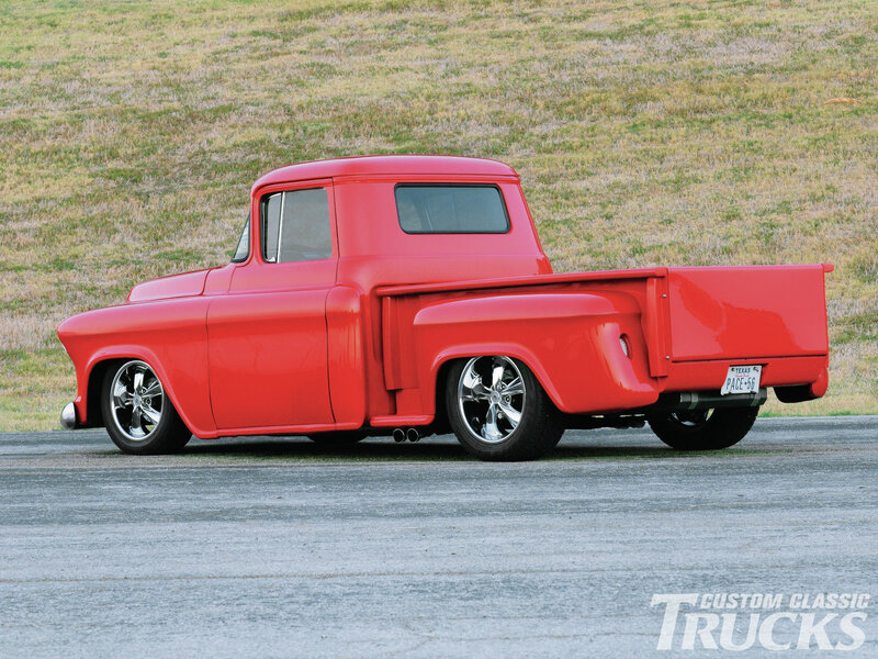 Red Custom Pickup Truck — Calm, Afternoon, Photograph, Grass Field