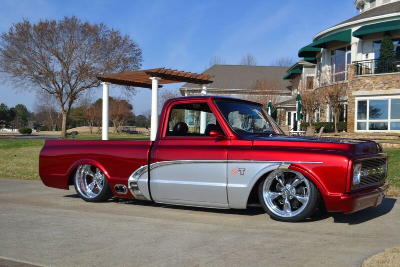 Red Custom Pickup Truck — Calm, Afternoon, Photograph, House