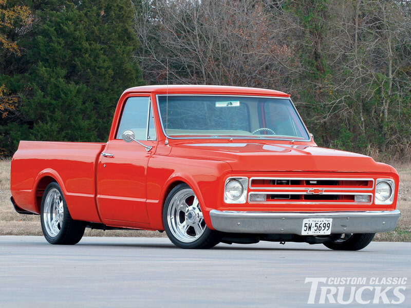 Red Custom Pickup Truck — Calm, Autumn