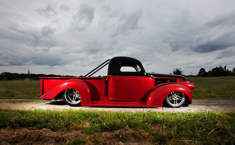 Red Custom Pickup Truck — Dramatic, Afternoon, Photograph, Field