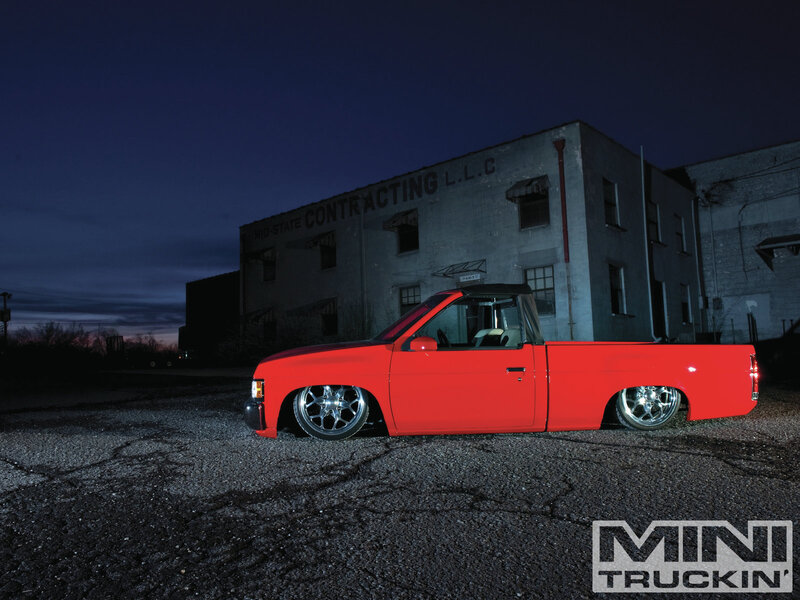 Red Custom Pickup Truck — Dramatic, Night, Photograph