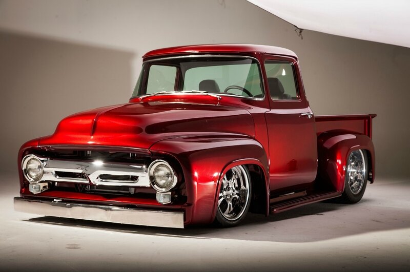 Red Custom Pickup Truck — Dramatic, Photograph, Chrome Wheels