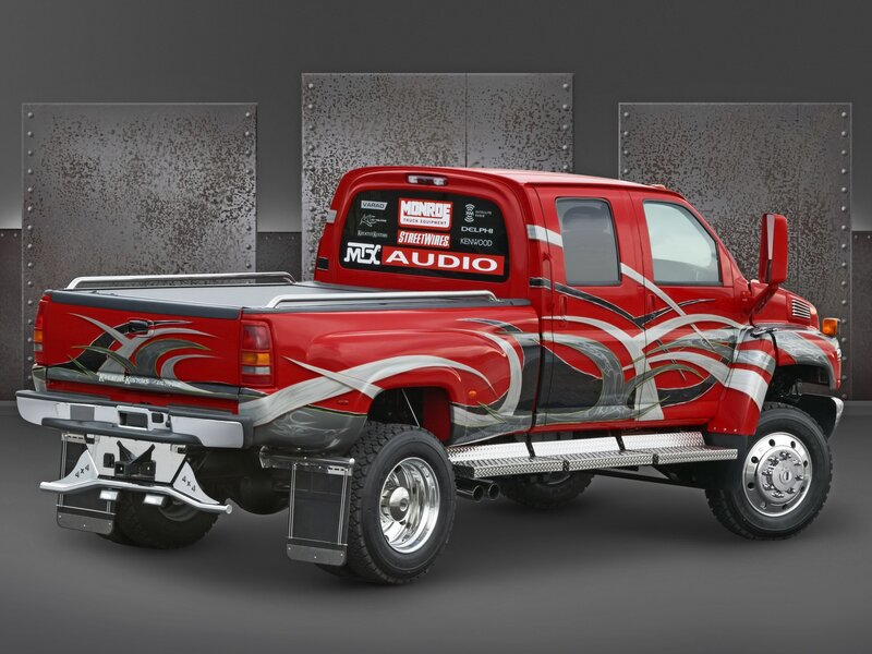 Red Custom Pickup Truck — Dramatic, Photograph, Truck Bed