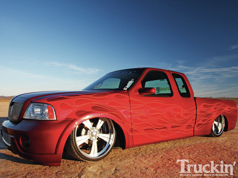 Red Custom Pickup Truck — Dramatic, Sunset, Photograph, Flame Decals