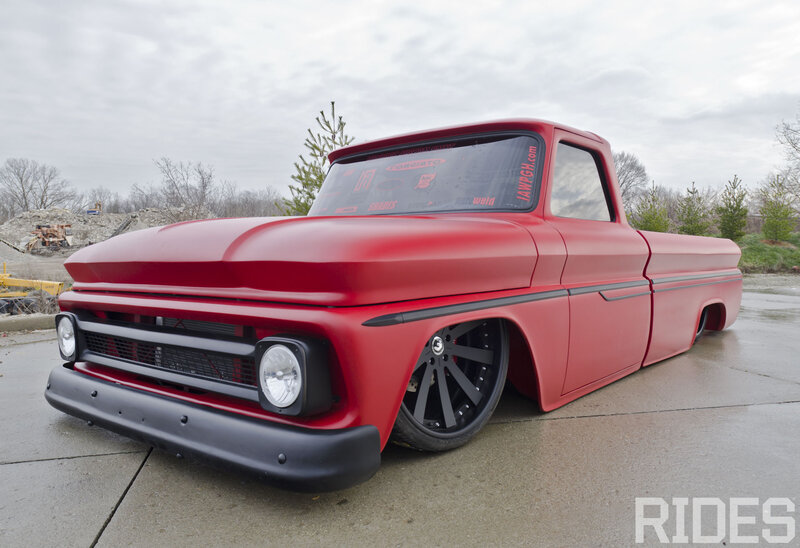 Red Custom Pickup Truck — Overcast