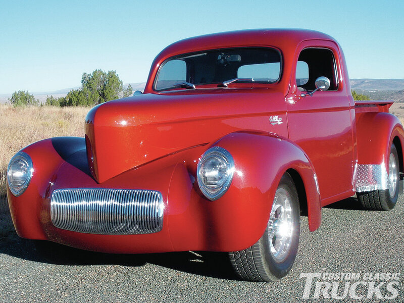 Red Custom Pickup Truck — Serene, Afternoon, Photograph, Grille